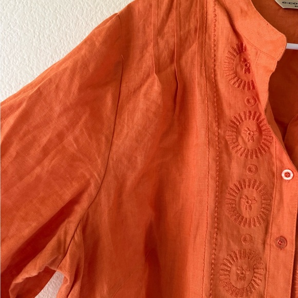 ECOLOGIE Orange Linen Blouse Embroidered Boho Tunic Size 2X - Picture 7 of 13